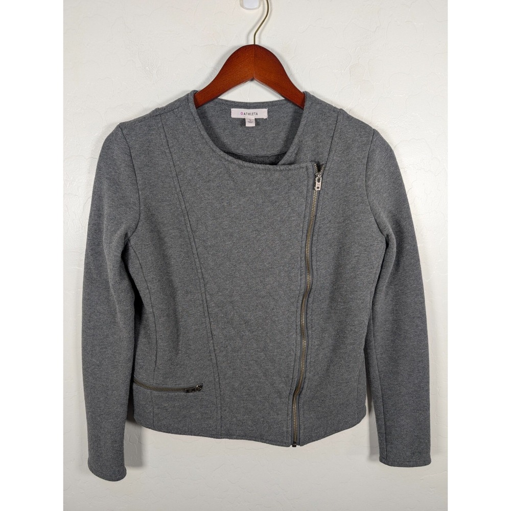 Athleta Jacket Women Small Gray Belvedere Moto Quilted Jacket Full OffCenter Zip
